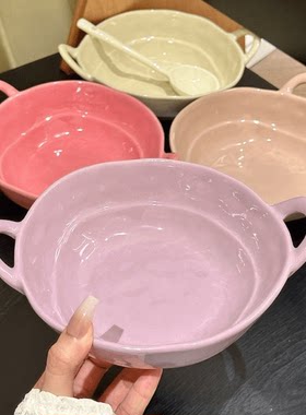 陶瓷双耳碗家用高颜值餐具酸奶碗汤碗泡面碗具水果沙拉碗个人专用