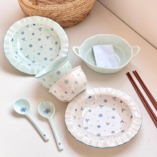 家用陶瓷菜盘餐具二人食可爱碗具套装漂亮碗盘碗碟套装一人食盘子