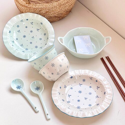 家用陶瓷菜盘餐具二人食可爱碗具套装漂亮碗盘碗碟套装一人食盘子