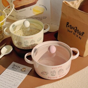 可爱双耳泡面碗宿舍学生带盖陶瓷大容量面碗大碗螺蛳粉碗个人专用