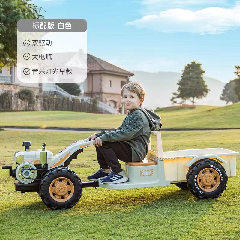 4륜 더블 대형 시뮬레이션 어린이용 대형 버킷 베이비 위에 앉을 수 있는 보행형 트랙터 전기 장난감 자동차