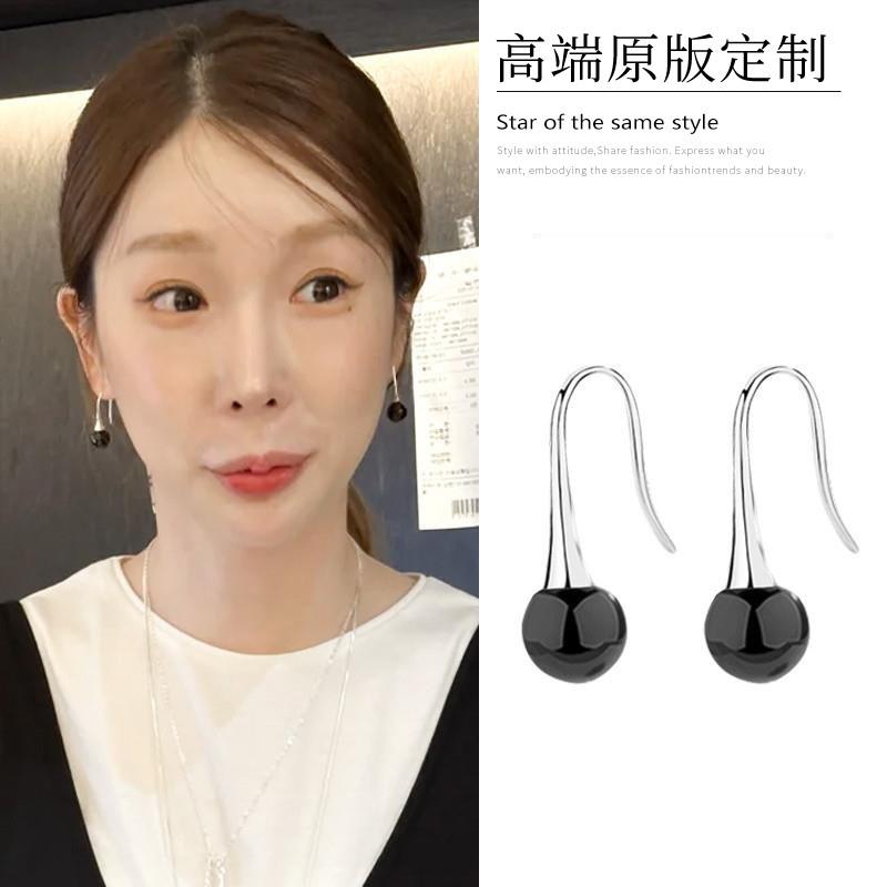 韩国earlobe欧尼同款黑玛瑙耳环韩系小众日常通勤百搭高级感耳饰