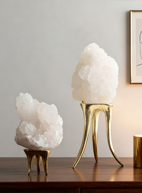 新中式黄铜晶石客厅酒柜装饰样板间售楼处博古架摆件宋代美学摆设