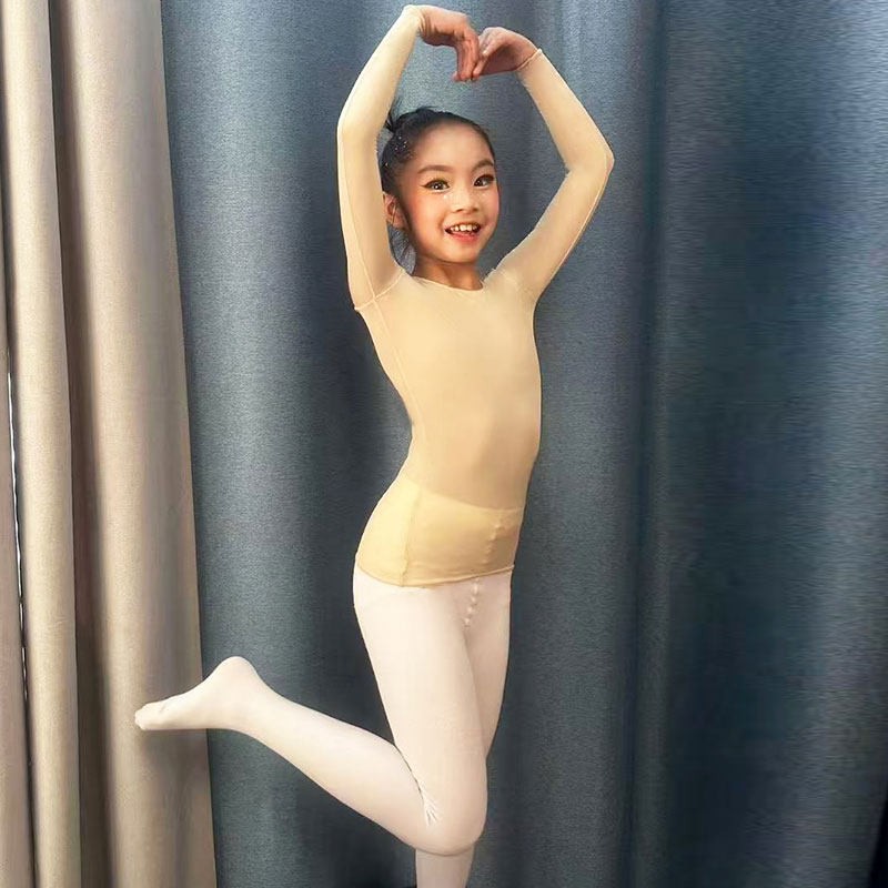 男女童肤色冰丝超薄隐形肉色舞蹈演出服专业打底衫长袖紧身