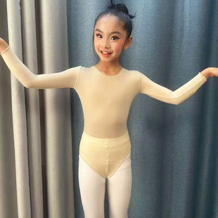 夏季薄男女童肤色冰丝舞蹈专业打底衫肉色紧身长袖隐形演出服练功