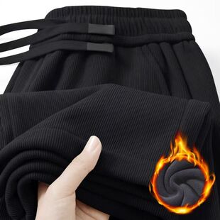 宽松百搭潮流灯芯绒休闲长裤 秋冬纯色加绒加厚保暖直筒裤 女士时尚