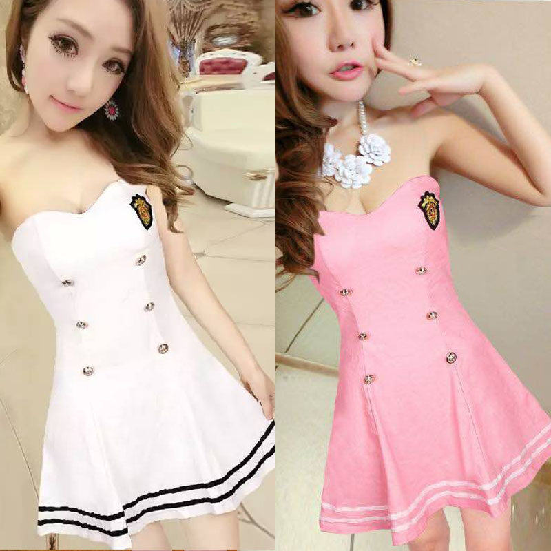 新款夜店女装性感抹胸露背连衣裙主播网红海军风A字公主裙短裙潮