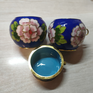 铜胎景泰蓝鸟食罐掐丝砝琅百灵鸟食碗