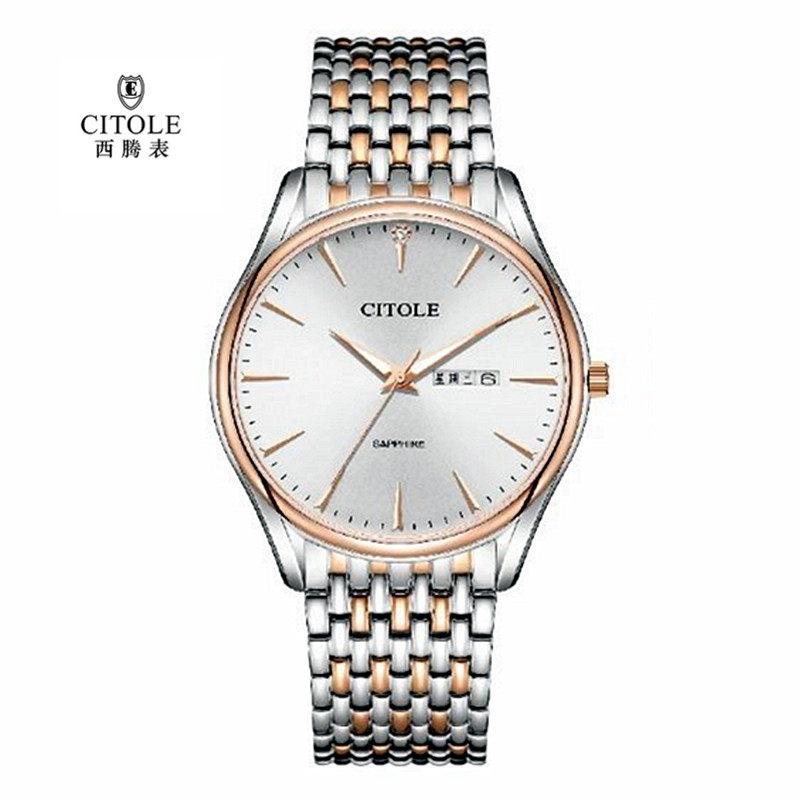 西腾休闲超薄情侣日历石英表防水