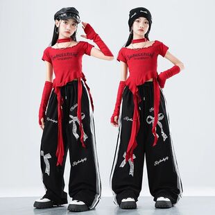 少儿爵士舞服装jazz女团红色潮酷时髦女童儿童街舞套装舞蹈演出服
