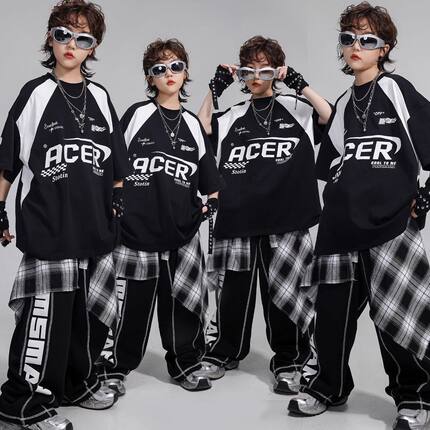 少儿街舞服装男童嘻哈短袖宽松裤子套装女孩hiphop演出服儿童潮服