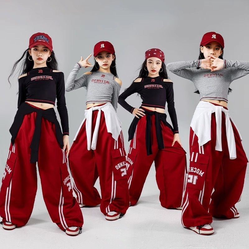 女童爵士舞演出服少儿jazz练功服长袖上衣儿童街舞服装女孩裤子潮