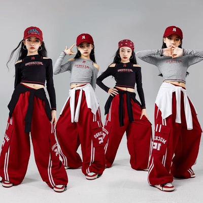 女童爵士舞演出服少儿jazz练功服长袖上衣儿童街舞服装女孩裤子潮