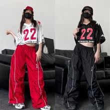 2025春夏新款女童美式露脐短球衣反光冲锋裤少儿爵士舞演出服套装