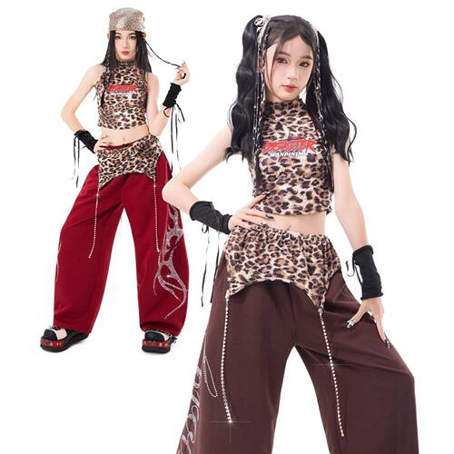 童装女童JAZZ爵士舞豹纹演出服夏潮酷儿童街舞少儿表演服