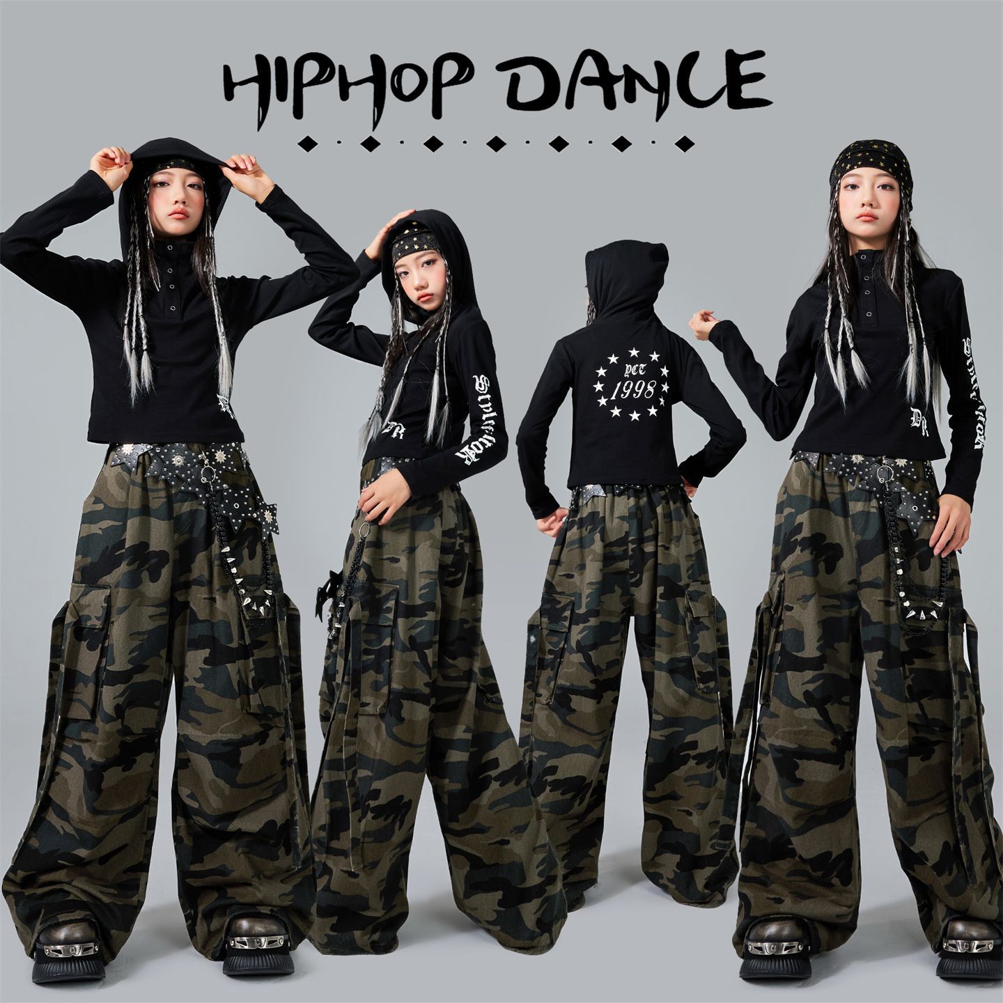 女童爵士舞服装韩版jazz模特走秀潮酷时髦套装露脐元旦表演服女孩