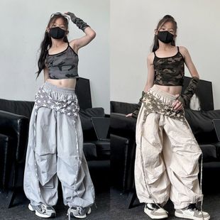 兩件套少兒街舞服 洋氣時髦迷彩吊帶闊腿褲 2025新款 女童爵士舞套裝