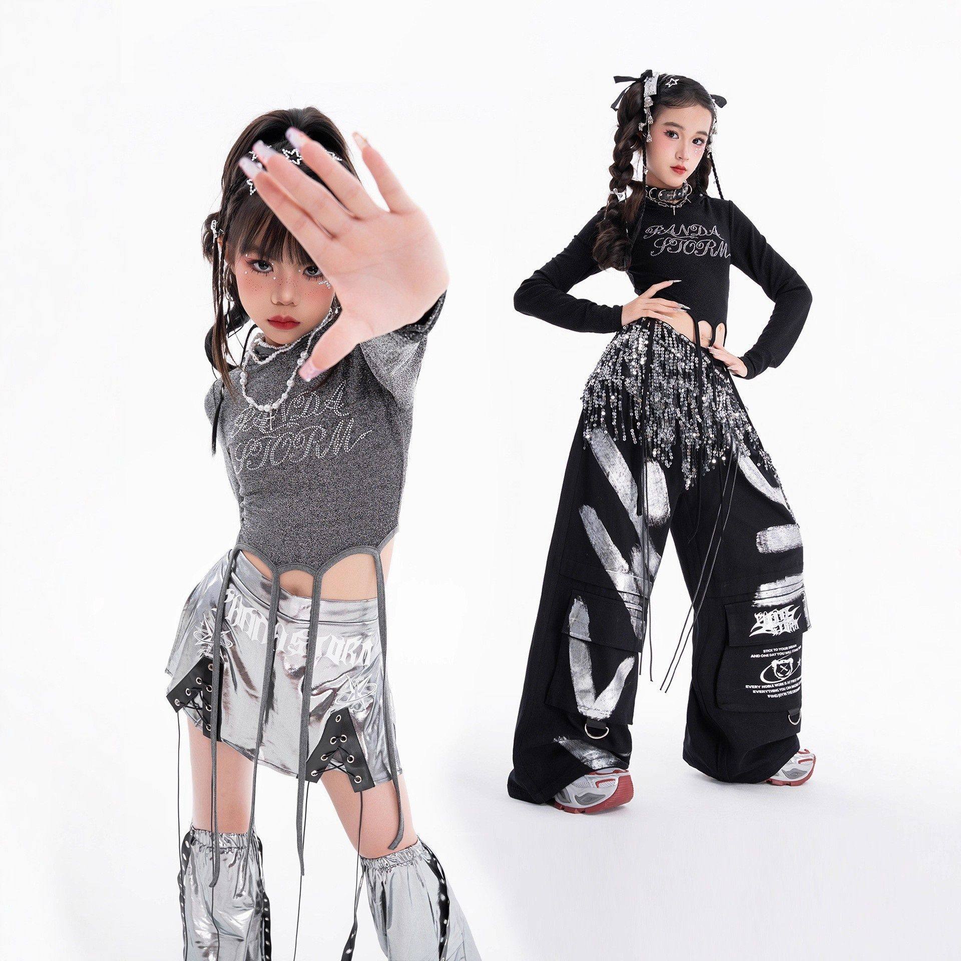 女童爵士舞jazz亮钻长袖T恤长裤套装儿童时髦个性女团街舞演出服,童装/婴儿装/亲子装,儿童演出服,淘宝优惠券,粉丝福利购,淘宝优惠卷