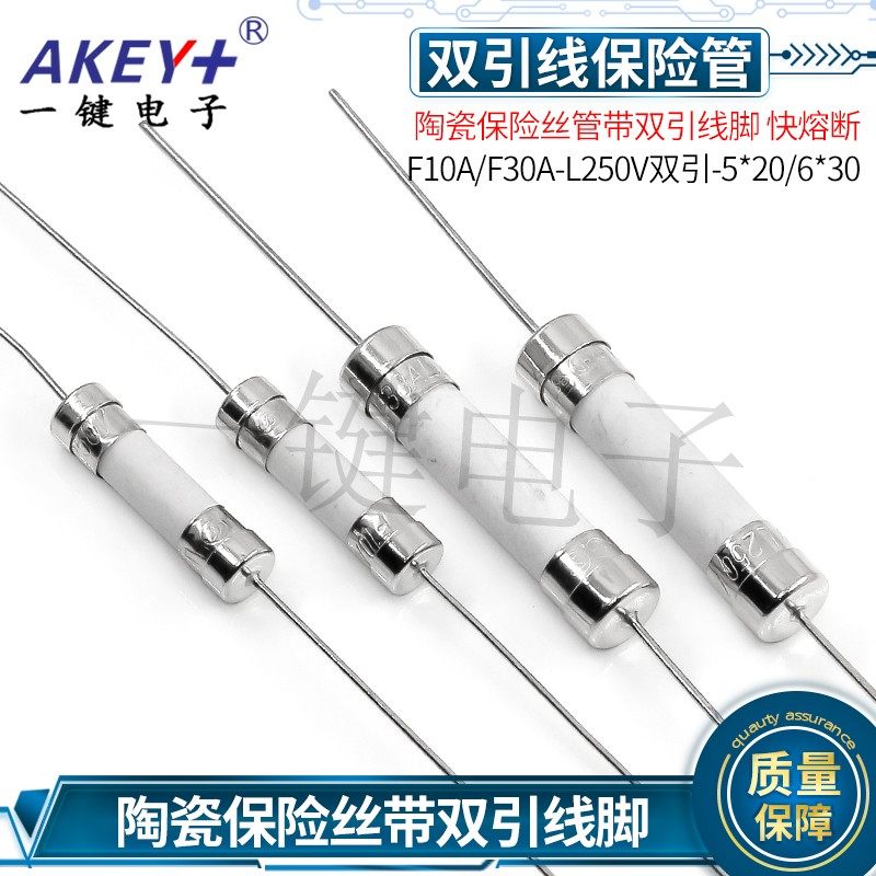 陶瓷保险丝管带双引线脚 F10A/F30A-L250V双引-5*20/6*30 快熔断
