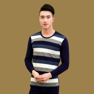 逸如枫男士莱卡亲肤棉色织条纹圆领印花薄秋衣裤打底内衣套装2929