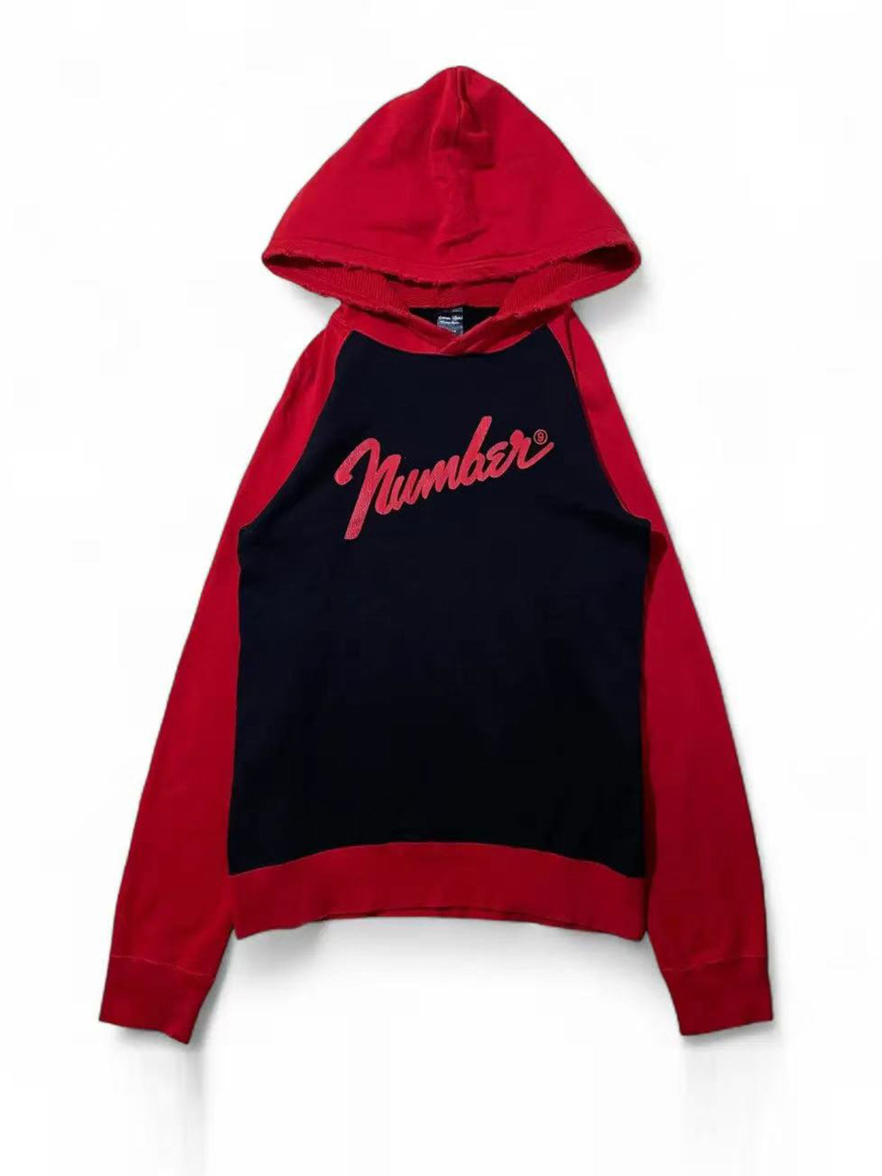 thumbnail for Independent Numbernine the high streets hoodie 05AW black and red spliced cracked sweatshirt