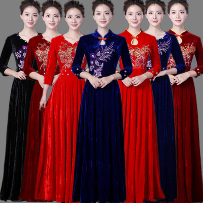 大摆裙表演长款合唱服