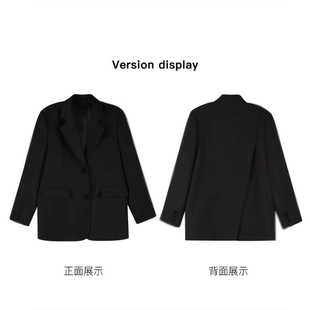 pusumede 黑色休闲西装外套女高级韩版后开叉宽松气质长袖小西服