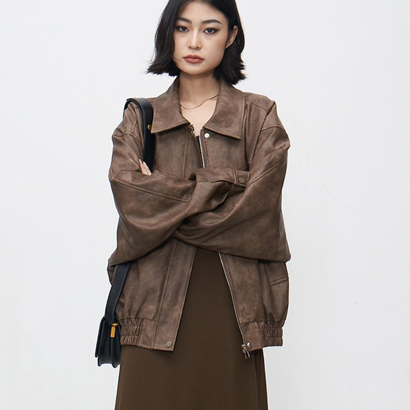 小君君布兰妮 重工做旧美式甜酷复古夹克皮衣女秋装新款长短外套,女装/女士精品,皮衣,淘宝优惠券,粉丝福利购,淘宝优惠卷