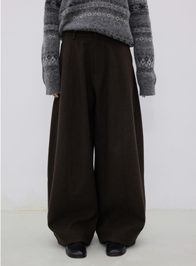 饭馆 毛呢杨桃裤 羊毛色纺针织底秋冬廓形量感休闲裤女