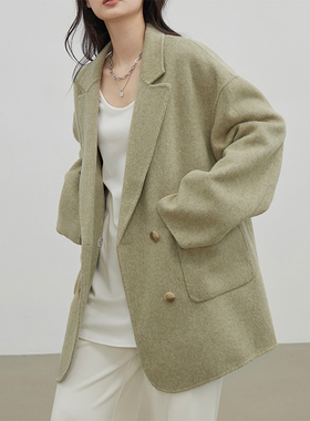 CHICVEN 冬季新款 高级感气质羊毛双面毛呢外套手工西装式呢大衣