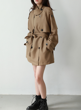 周淼ZHOUMIAO 【巴黎旧梦2.0】经典廓形翻领收腰短款风衣外套女