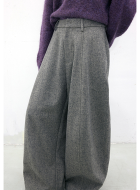 饭馆 毛呢杨桃裤 羊毛色纺针织底秋冬廓形量感休闲裤女