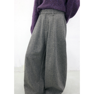 饭馆 毛呢杨桃裤 羊毛色纺针织底秋冬廓形量感休闲裤女