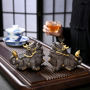 创意紫砂貔貅茶宠摆件精品可养茶玩茶具配件瑞兽轻奢桌面装 饰摆件