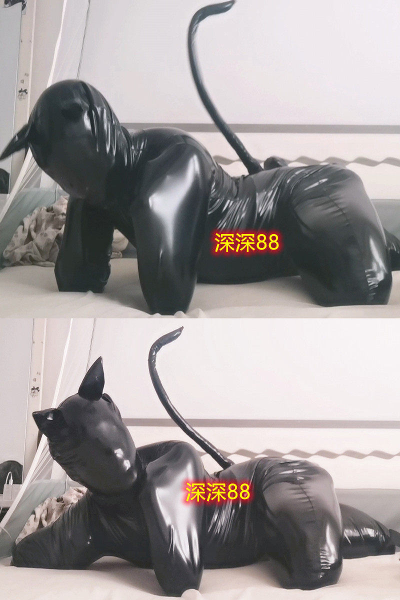 实拍量身定做小猫咪小狗狗服COS黑色弹力皮加绒全包衣加耳朵尾巴