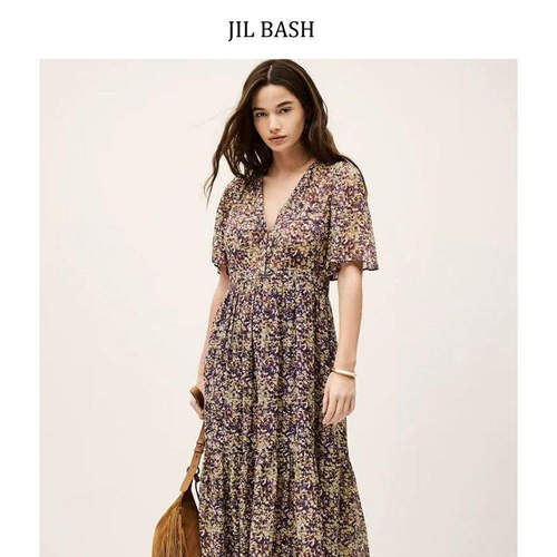 JIL 25春夏气质优雅显瘦碎花印花V领连衣裙JIL BAHS