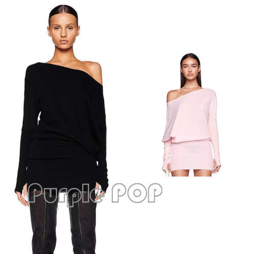 POP买手店 I.AM.GIA修身包臀长袖不对称斜肩针织连衣裙女