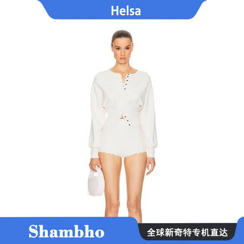 ShambhoHelsa新款elsahosk同款纯色花边收腰开衫短裤套装