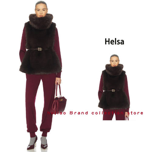 煳椒 Helsa 秋冬新款无袖夹克坎肩环保毛高领皮草马甲背心