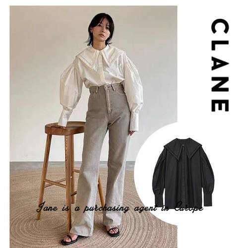 国现 日本 CLANE 松本惠奈设计师娃娃海军领衬衫灯笼袖衬衣