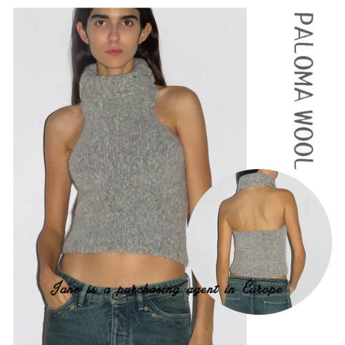 国现 PALOMA WOOL 虞书欣同款羊驼毛混纺两穿挂颈抹胸背心上衣服