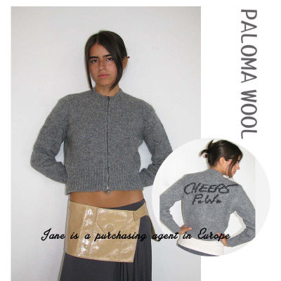 国现 西班牙 PALOMA WOOL 字母刺绣拉链修身羊毛混纺针织开衫