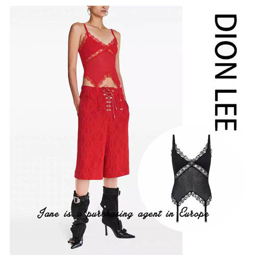 国现 澳洲 dion lee 女士蕾丝边饰罗纹拼接坦克吊带背心上衣