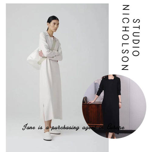 国现 英国 Studio Nicholson 22纯色长款V领套头羊毛连衣裙