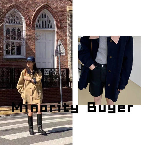 折价现货 买手店 Modest Mood 小个子灯芯绒拼接中长款风衣外套