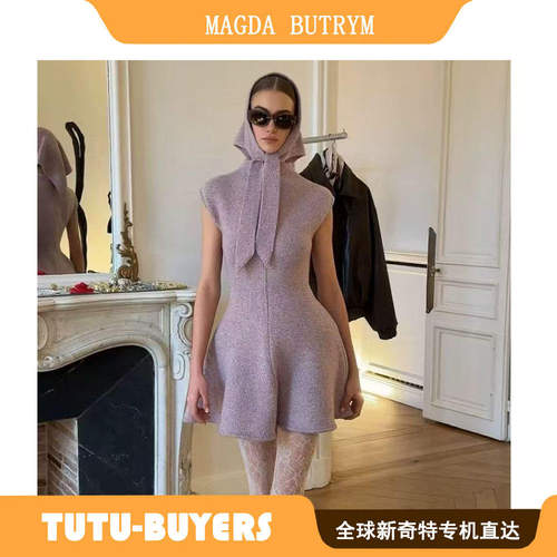 TUTU magda butrym 复古温柔风高领修身收腰显瘦针织连衣裙女