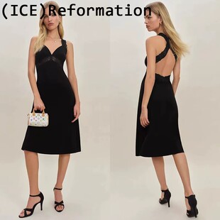 ice买手店正品reformation吊带裙法式性感蕾丝拼接镂空露背连衣裙