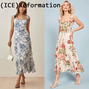 Ice买手店现货reformation连衣裙26新款虞书欣同款碎花吊带长裙