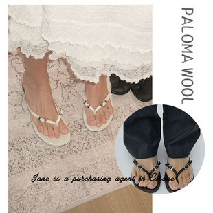 国现 西班牙 PALOMA WOOL 25露趾牛仔细带纯色人字分趾拖凉鞋