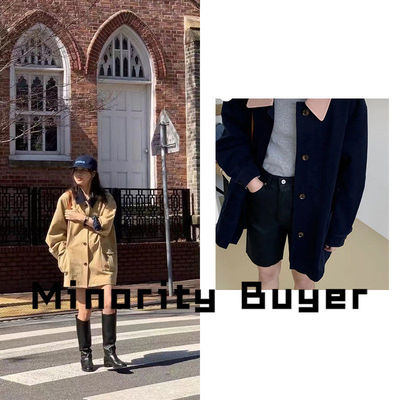 折价现货 买手店 Modest Mood 小个子灯芯绒拼接中长款风衣外套